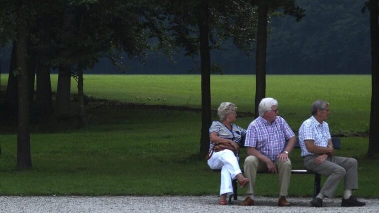 old people, park, elderly, park bench