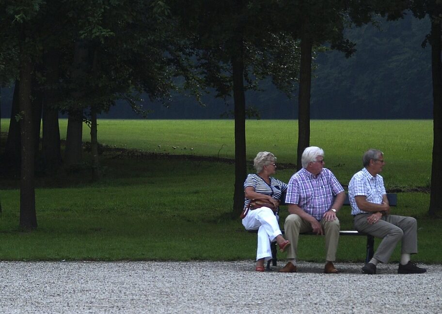 old people, park, elderly, park bench