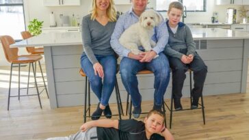 family, portrait, animal, kitchen, dog, pet, home, love, indoors