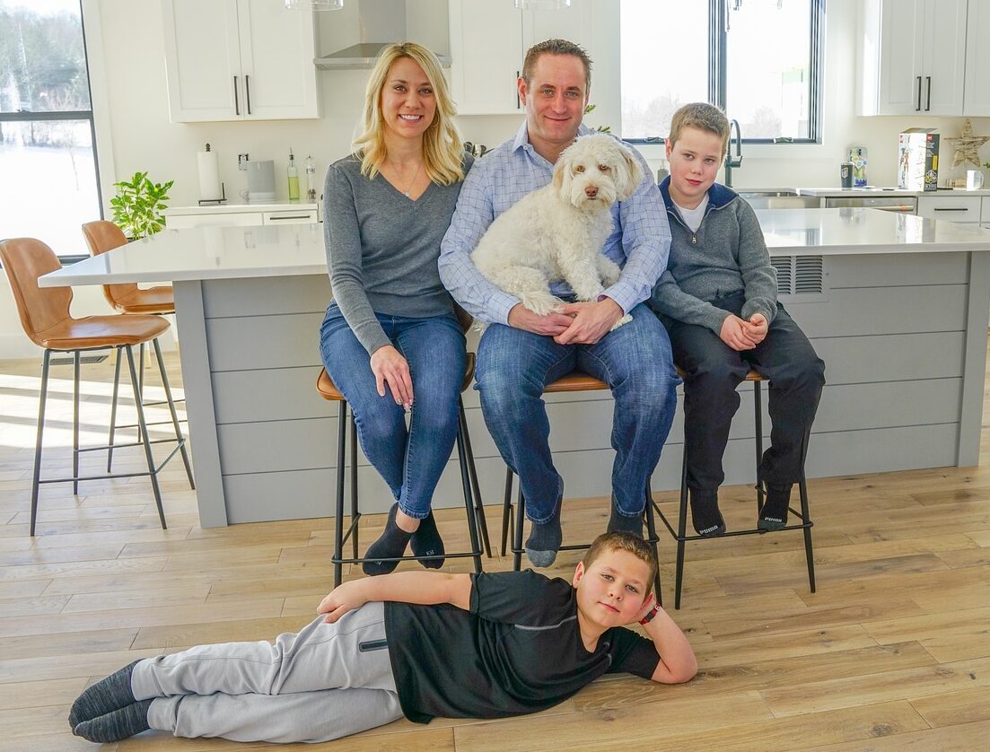 family, portrait, animal, kitchen, dog, pet, home, love, indoors